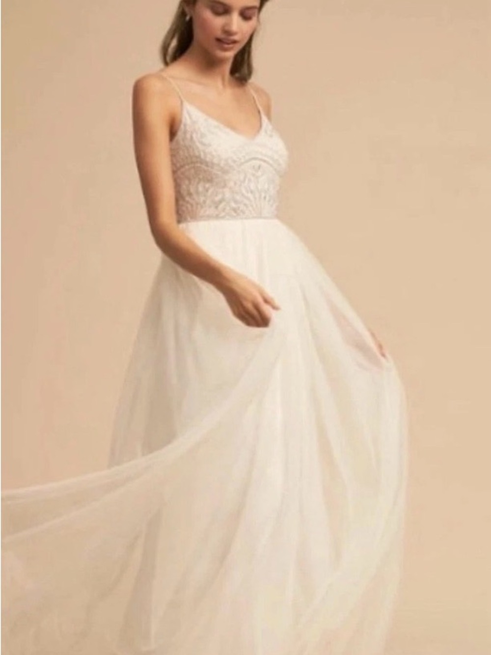 Anthropologie Ivory Lace Bodice Tulle Wedding Dress